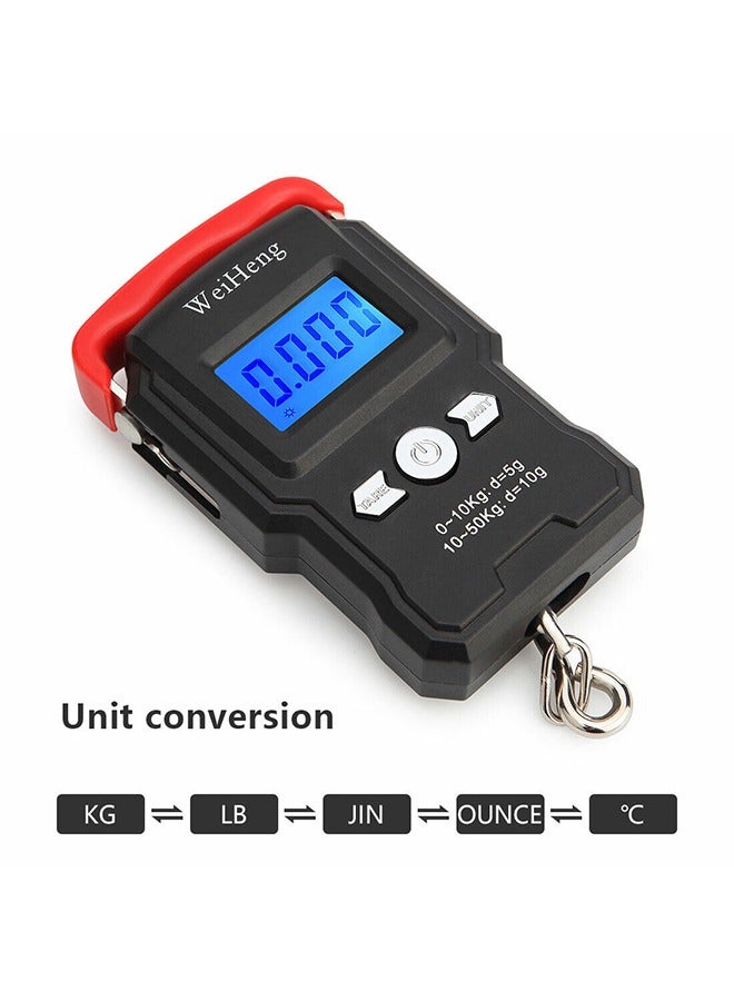 وي هانج ميزان إلكتروني صغير لوزن الأمتعة - 50 كجم/5 جم مع شاشة LCD مضيئة وخطاف تعليق للسفر - Image 1