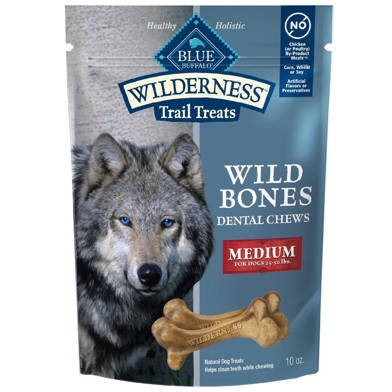 Blue Buffalo Wilderness Wild Bones Grain-Free Dental Chews Dog Treats, Medium, 10-oz Bag - Image 1