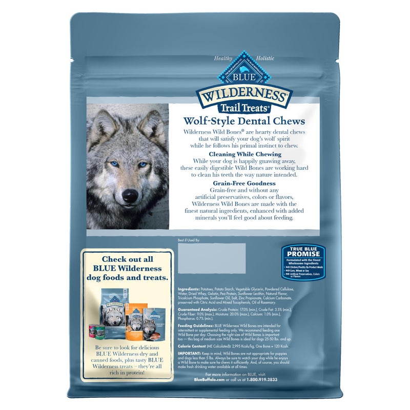 Blue Buffalo Wilderness Wild Bones Grain-Free Dental Chews Dog Treats, Medium, 10-oz Bag - Image 2