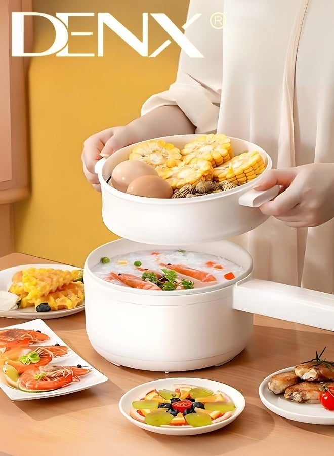 Denx 2L Electric Hot Pot with Steamer and Adjustable Temperature Control Non Stick Multi Function Electric Cooker Skillet Frying Pan Saucepan for Noodles Eggs Steak Soup Oatmeal Compact Kitchen Appliance - Image 2
