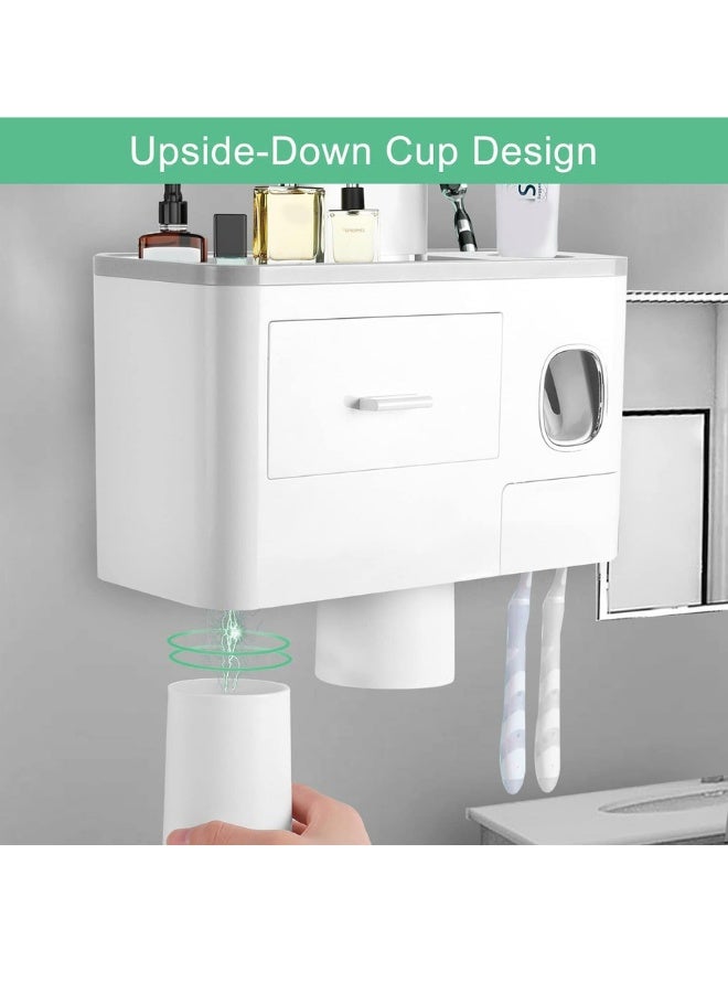 Chase Up 2 Cups Wall Mounted Toothbrush Holder, Multifunctional Space-Saving Toothbrush and Toothpaste Holder with Drawer for Cosmetics Organizer for Washroom and Bathroom - Image 4