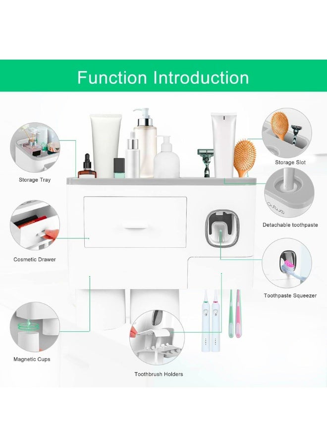 Chase Up 2 Cups Wall Mounted Toothbrush Holder, Multifunctional Space-Saving Toothbrush and Toothpaste Holder with Drawer for Cosmetics Organizer for Washroom and Bathroom - Image 3