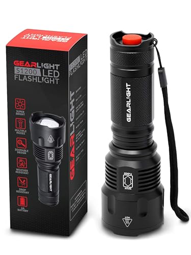 GearLight HighPowered LED Flashlight S1200 Mid Size Zoomable Water Resistant Handheld Light High Lumen Camping Outdoor Emergency Flashlights S12001 Pack Batteries Not Included