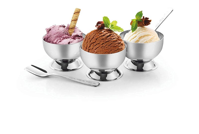 ZAVIAN Stainless Steel Round Dessert Ice Cream Cups with Spoon Set of 6 Silver Serving Bowl for Ice CreamFruitsPudding Gift Article - Image 4