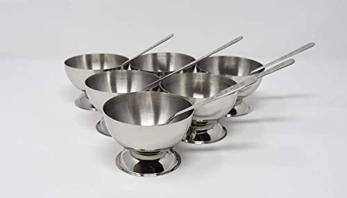 ZAVIAN Stainless Steel Round Dessert Ice Cream Cups with Spoon Set of 6 Silver Serving Bowl for Ice CreamFruitsPudding Gift Article - Image 2