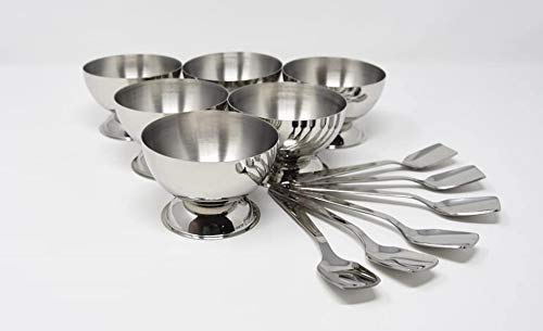 ZAVIAN Stainless Steel Round Dessert Ice Cream Cups with Spoon Set of 6 Silver Serving Bowl for Ice CreamFruitsPudding Gift Article - Image 3