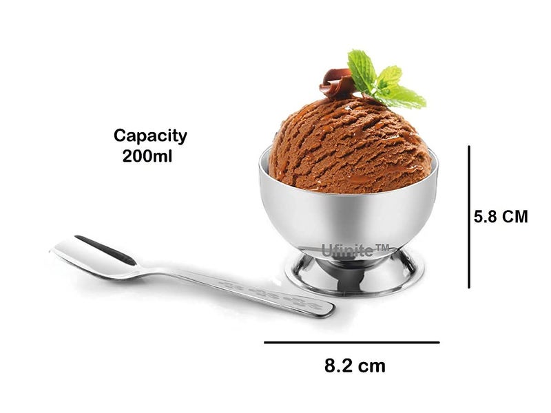 ZAVIAN Stainless Steel Round Dessert Ice Cream Cups with Spoon Set of 6 Silver Serving Bowl for Ice CreamFruitsPudding Gift Article - Image 5