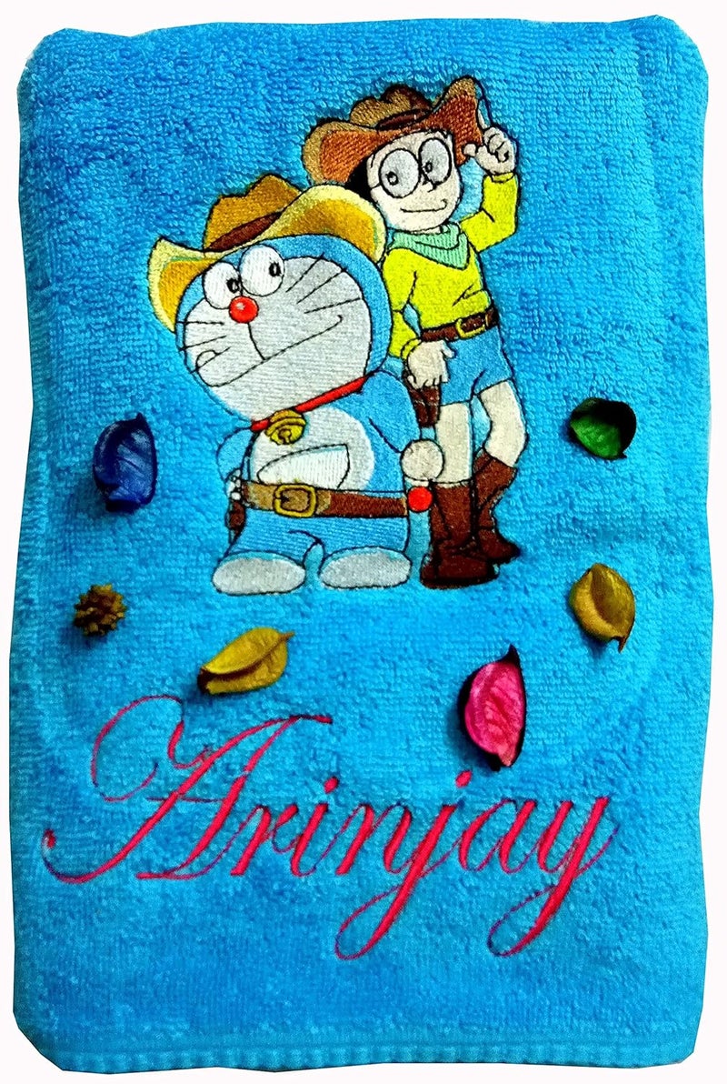 TurtleLittle Cotton Doraemon Nobita Personalised Kids Bath Towel 500 GSM Set of 1 Blue - Image 1