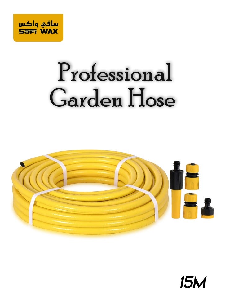 Safi Wax Professional Garden Hose Pipe 15M, 1/2 Inch Heavy Duty Water Hose with Spray Nozzle & Quick Connectors, Flexible Leak-Proof Hose for Garden Watering, Car Washing & Outdoor Use - Image 1