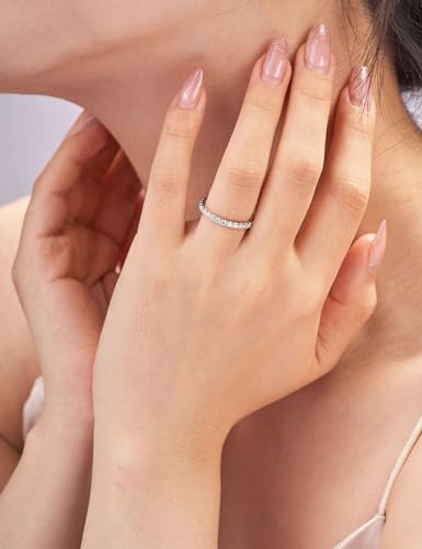 IMOLOVE Moissanite Wedding Band Wedding Rings for Women 925 Sterling Silver Rings with 18K White Gold Plated Eternity Stackable Engagement Ring Anniversary Band Size 6-ET - Image 3