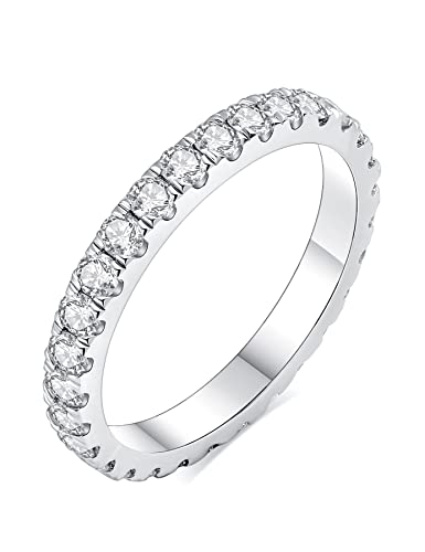 IMOLOVE Moissanite Wedding Band Wedding Rings for Women 925 Sterling Silver Rings with 18K White Gold Plated Eternity Stackable Engagement Ring Anniversary Band Size 6-ET - Image 1