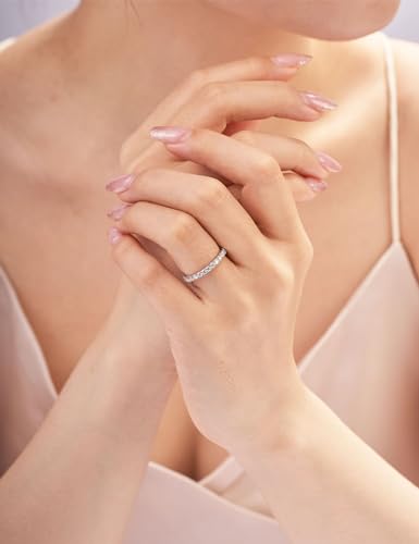 IMOLOVE Moissanite Wedding Band Wedding Rings for Women 925 Sterling Silver Rings with 18K White Gold Plated Eternity Stackable Engagement Ring Anniversary Band Size 6-ET - Image 4