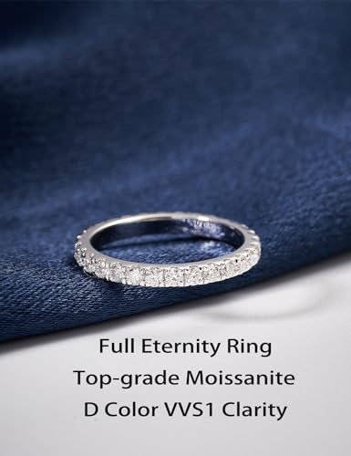 IMOLOVE Moissanite Wedding Band Wedding Rings for Women 925 Sterling Silver Rings with 18K White Gold Plated Eternity Stackable Engagement Ring Anniversary Band Size 6-ET - Image 2
