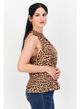 INC Women Mock Neck Sleeveless Animal Print Top, Brown  - Image 4