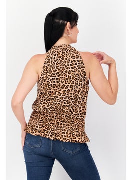 INC Women Mock Neck Sleeveless Animal Print Top, Brown  - Image 2