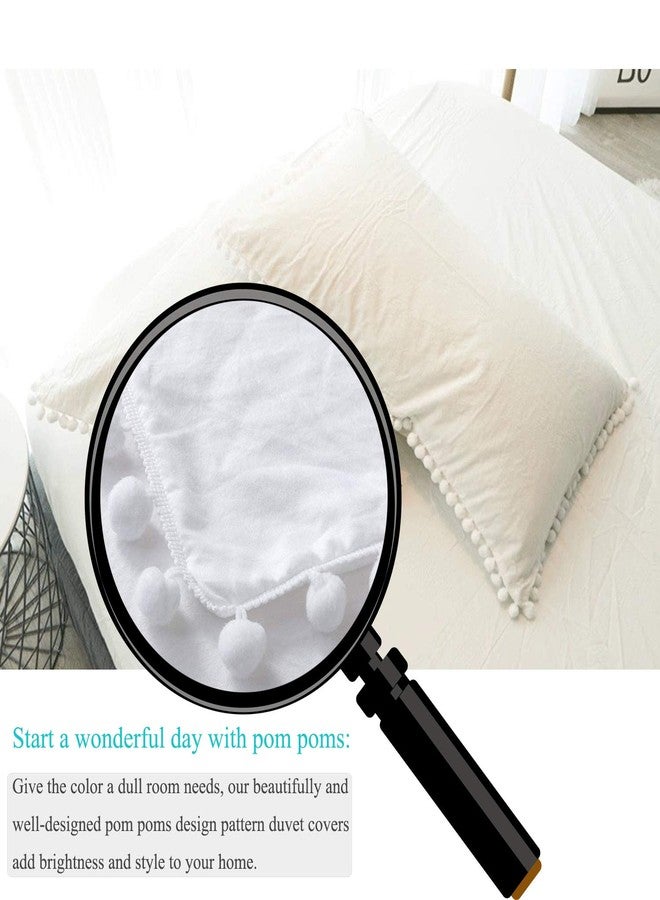 CAWANFLY Pom Pom Fringe Pillow Cases, Tassel Sham Set King Size Bedding Pillow Covers, 20x36inches, Set of 2 (White) - Image 2