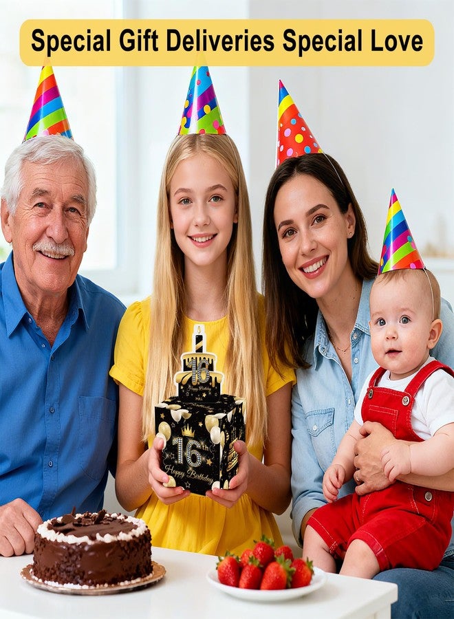 صندوق نقود هيزنومغز لعيد الميلاد السادس عشر، صندوق هدايا نقدي مفاجئ، زينة عيد ميلاد السادس عشر للبنات والأولاد، هدية نقود قابلة للسحب مع أكياس شفافة، زينة حفلات باللونين الأسود والذهبي - Image 3