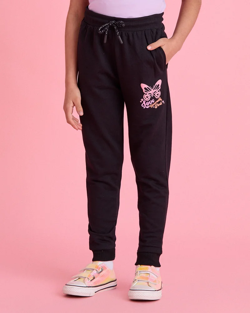 ردتاغ Girls Black Printed Track Pants