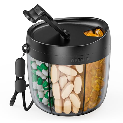 PULIV Portable Pill Dispenser Bottle Vitamin Organizer with 7 Compartments Holds Plenty of Supplements with AntiMixing Wide Openings Design Easy to Retrieve Meds Includes 20 Pcs Sticky Labels