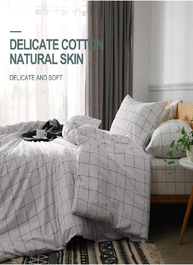 JELLYMONI JELLYMONI 100% Natural Cotton 3pcs Plaid Duvet Cover Sets,White with Black Grid Geometric Pattern Printed Comforter Cover,with Zipper Closure & Corner Ties(King Size)  - Image 2
