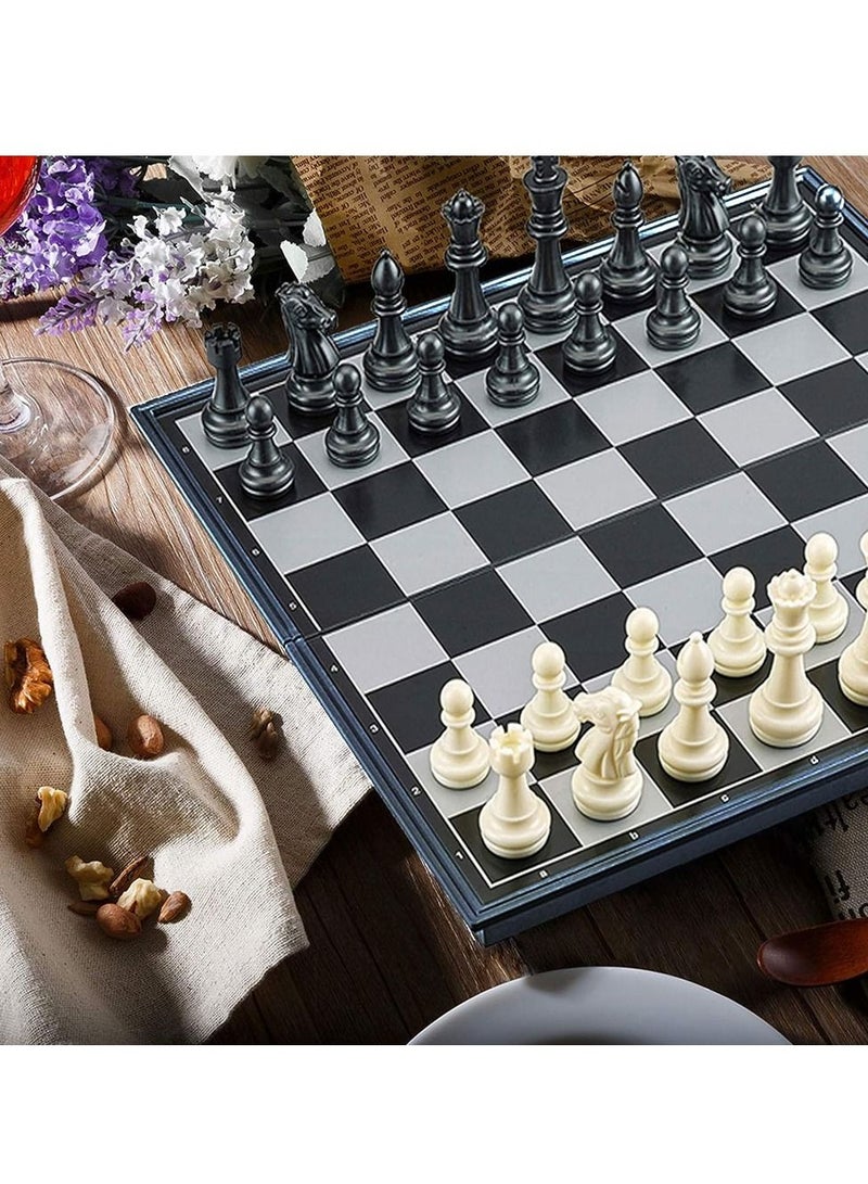 UB مجموعة شطرنج بلاستيكية مغناطيسية للسفر، لوحة شطرنج قابلة للطي، ألعاب تعليمية للأطفال والكبار، لوحة شطرنج باللون الأزرق الداكن باللونين الأبيض والأسود - Image 3