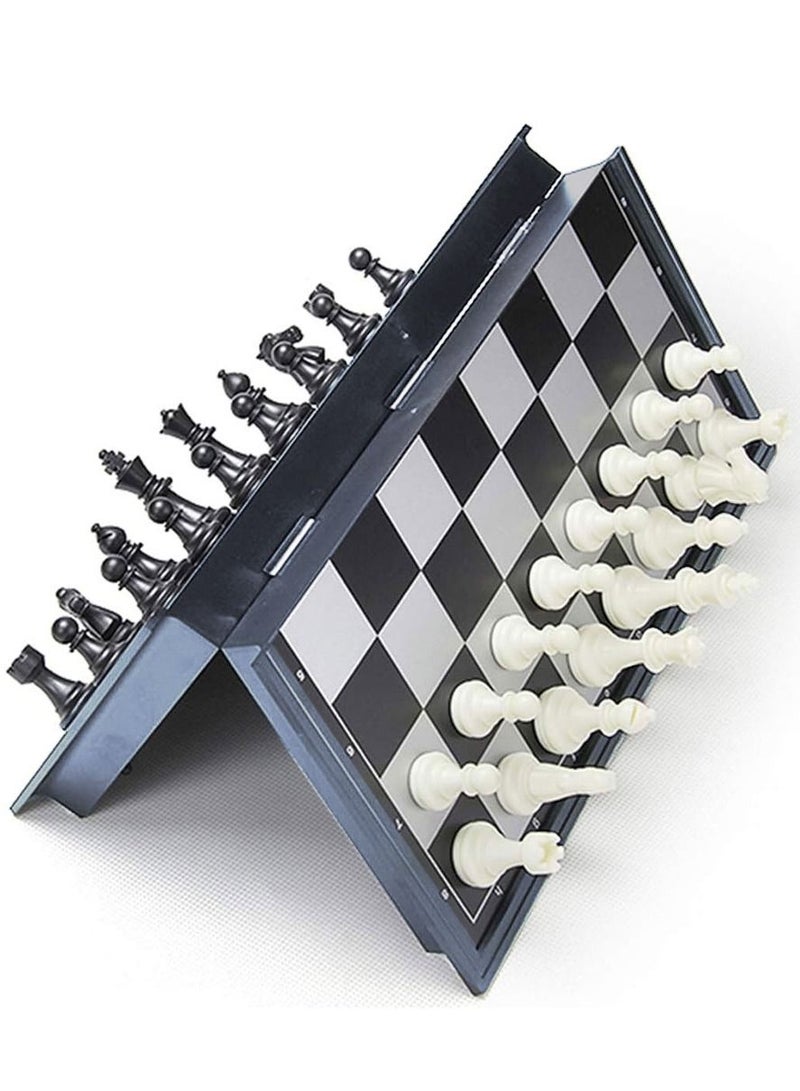 UB مجموعة شطرنج بلاستيكية مغناطيسية للسفر، لوحة شطرنج قابلة للطي، ألعاب تعليمية للأطفال والكبار، لوحة شطرنج باللون الأزرق الداكن باللونين الأبيض والأسود - Image 4