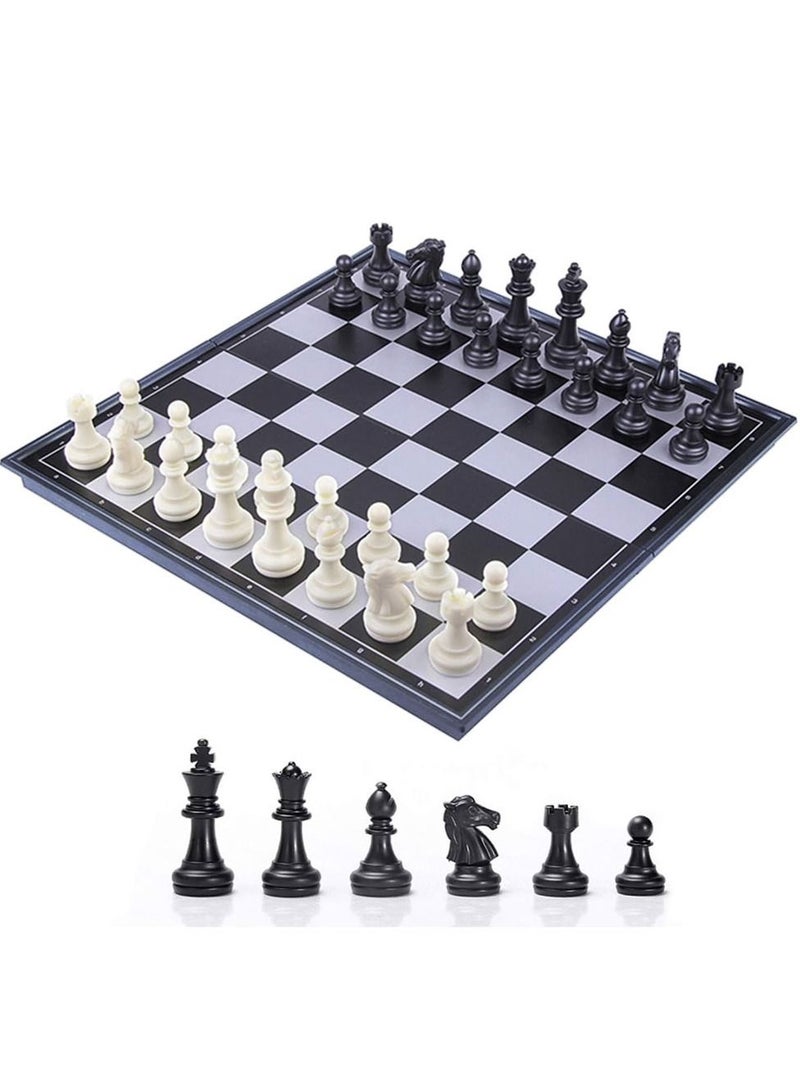 UB مجموعة شطرنج بلاستيكية مغناطيسية للسفر، لوحة شطرنج قابلة للطي، ألعاب تعليمية للأطفال والكبار، لوحة شطرنج باللون الأزرق الداكن باللونين الأبيض والأسود - Image 5