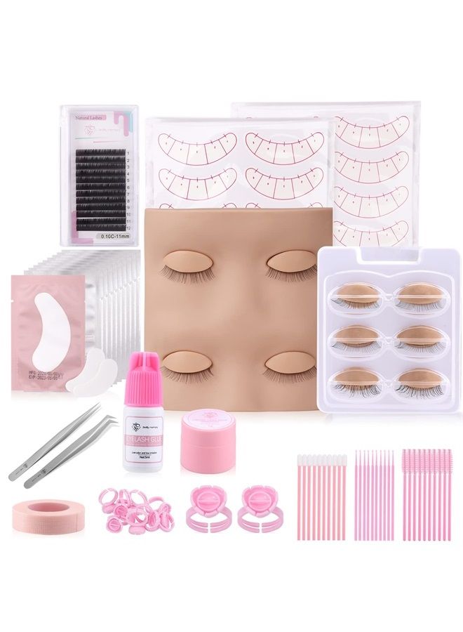 Pretty memory مجموعة لوازم تمديد الرموش - مجموعة تمديد الرموش، رأس دمية للرموش مع جفون قابلة للإزالة، مجموعة تدريب سيليكون لمكياج وزراعة الرموش - Image 1