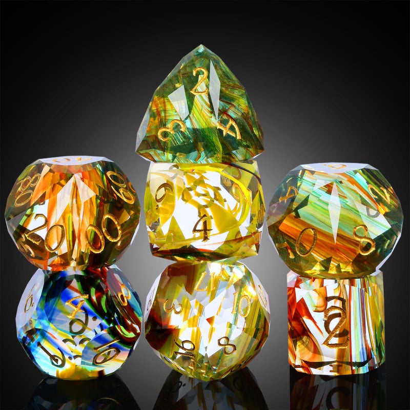 DNDND 7Piece Glass Dice Set Multifaceted Colorful DND Dice Tabletop Gaming Collectors Premium Gift Box Durable Design Colorful - Image 3