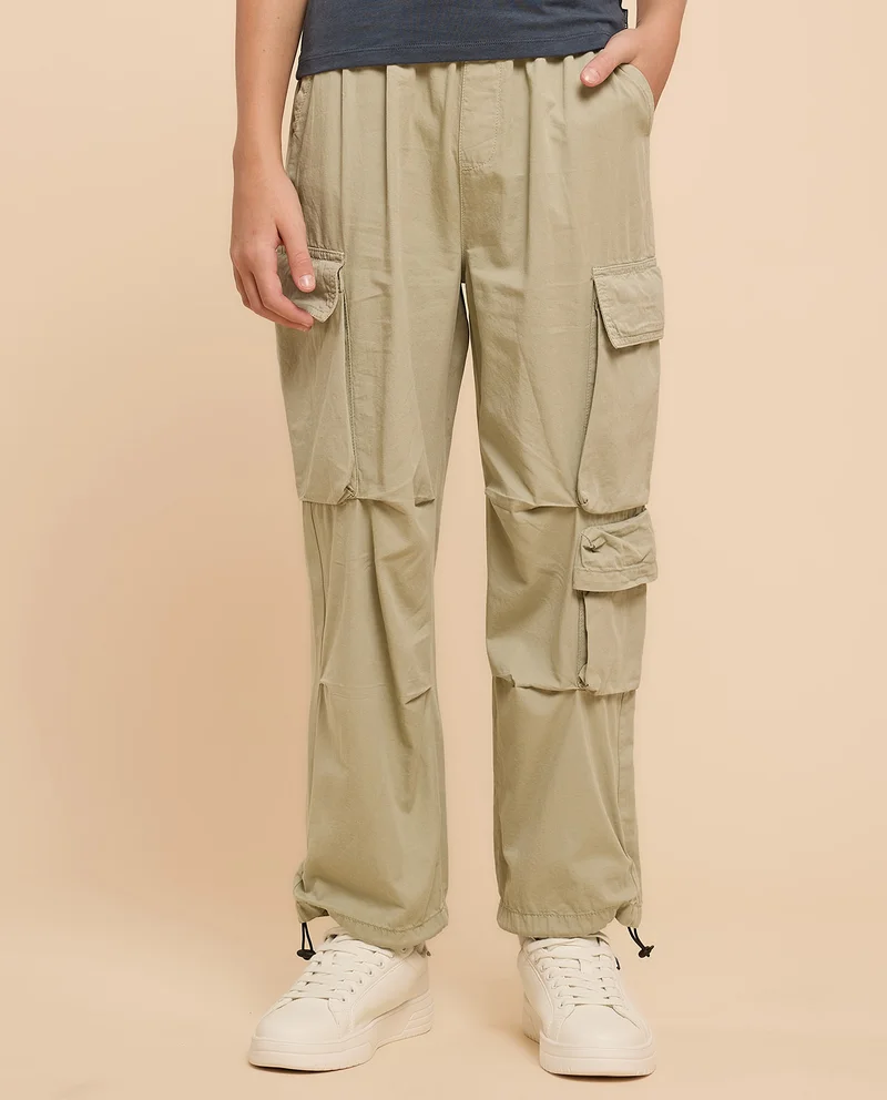 أر أند بي Solid Cargo Pants with Drawstring Waist