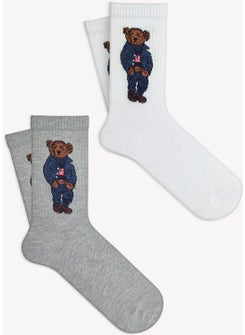Mono Socks 2 Pack Blue Teddy Bear Teddy Bear Patterned Tennis Socks  - Image 1