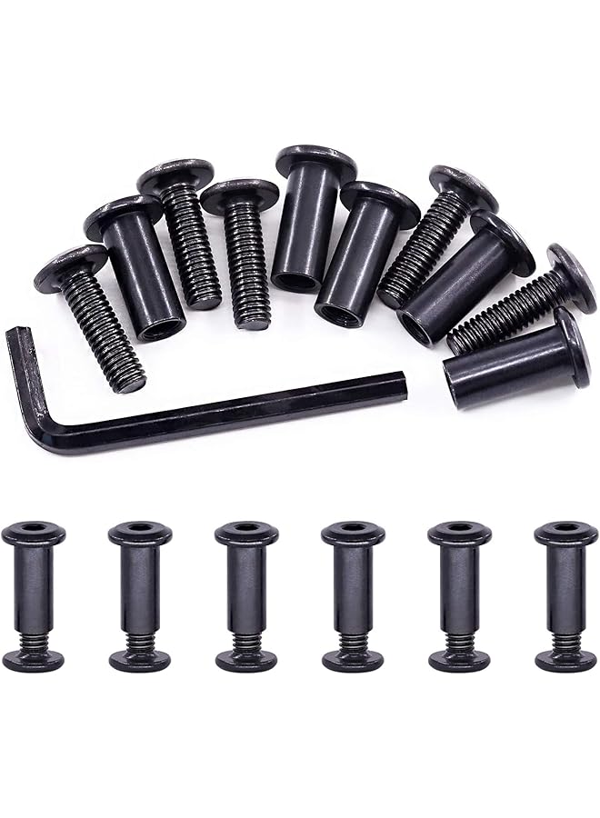 PROMASS promass 25Pcs M6x20mm Carbon Steel Black Hex Drive Socket Cap Bolts Barrel Nuts Assortment Kit with 1Pcs Allen Wrench, Screw Post Fit for Furniture Countsunk Belt Buckle Leather Binding Bolts 