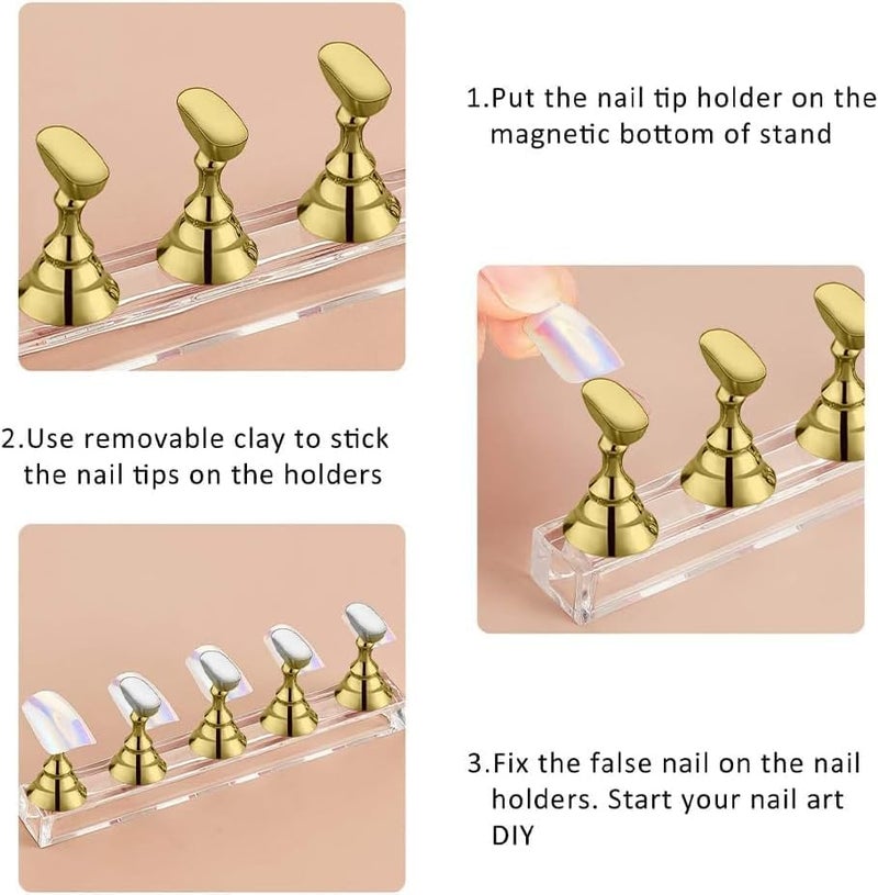 RUBY FACE Acrylic Nail Display Stand Tip Holder Magnetic Nail Practice Stand Fingernail DIY Nail Art Stand for False Tip Salon and Home (BLACK, 1 - SET) - Image 5