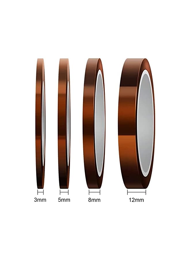 promass Heat Resistant Tape, High Temp Tape Sublimation Tape Thermal Tape for Sublimating Print, Heat Transfer and Insulation, Wave Soldering, Easy to Use, 3mm/5mm/8mm/12mm x 33m, Tawny - Image 2