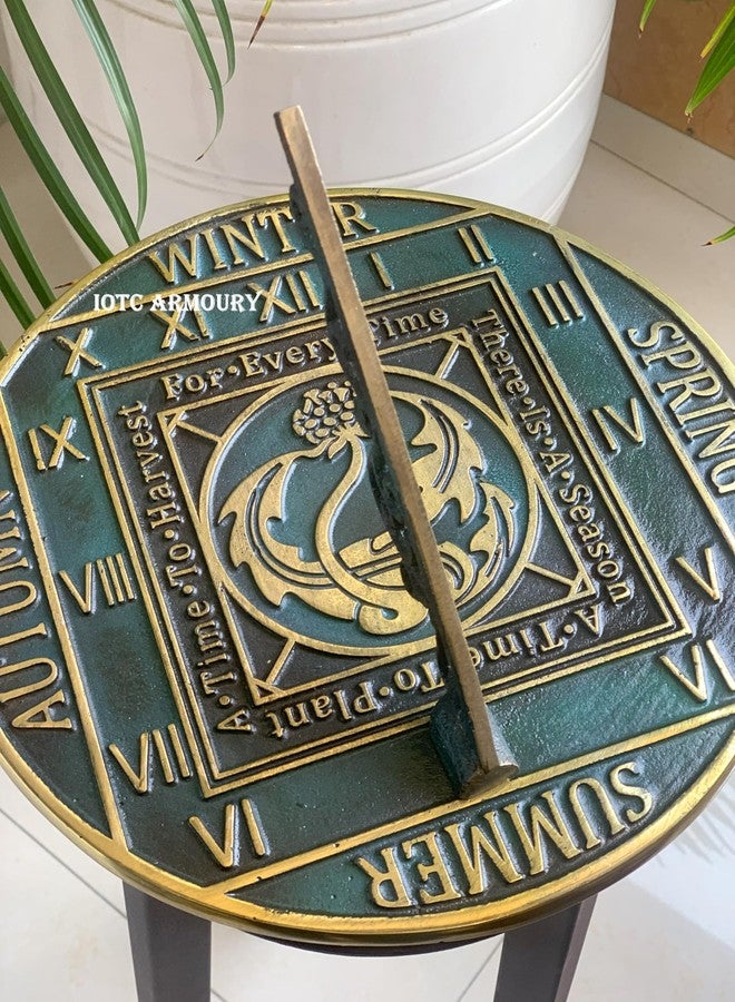 IOTC ARMOURY Brass Season Cycle Garden Sundial, Home & Garden Decor Vinatge Solid Brass with Verdigris Highlights - Birthday Gift, Wedding Gift, Couple Gift Sundial - Image 2