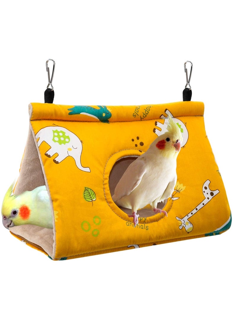 Generic Soft Bird Nest House - Hanging Hammock Velvet Shed Hut Cage Plush Fluffy Birds Hideaway Sleeping Bed Fuzzy for Parrot Parakeet Cockatiels Budgies Lovebird Medium (Yellow)  - Image 1