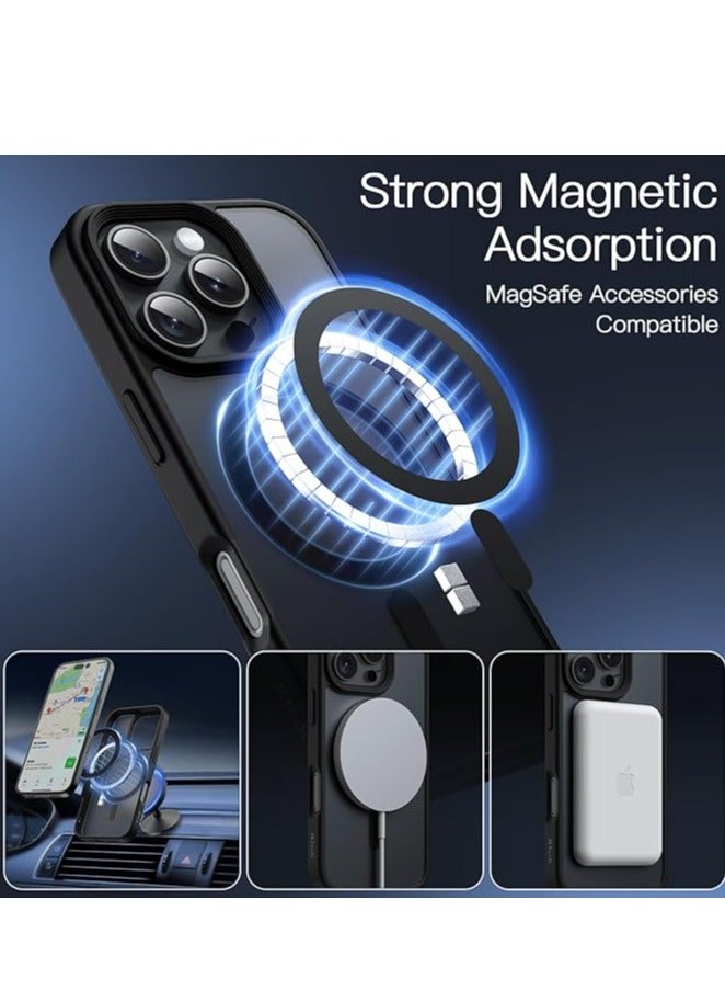 Magnetic Case for iPhone 16 Pro Max 6.9-Inch Compatible with MagSafe, Translucent Matte Back Slim Shockproof Phone Cover (Black) - Image 3