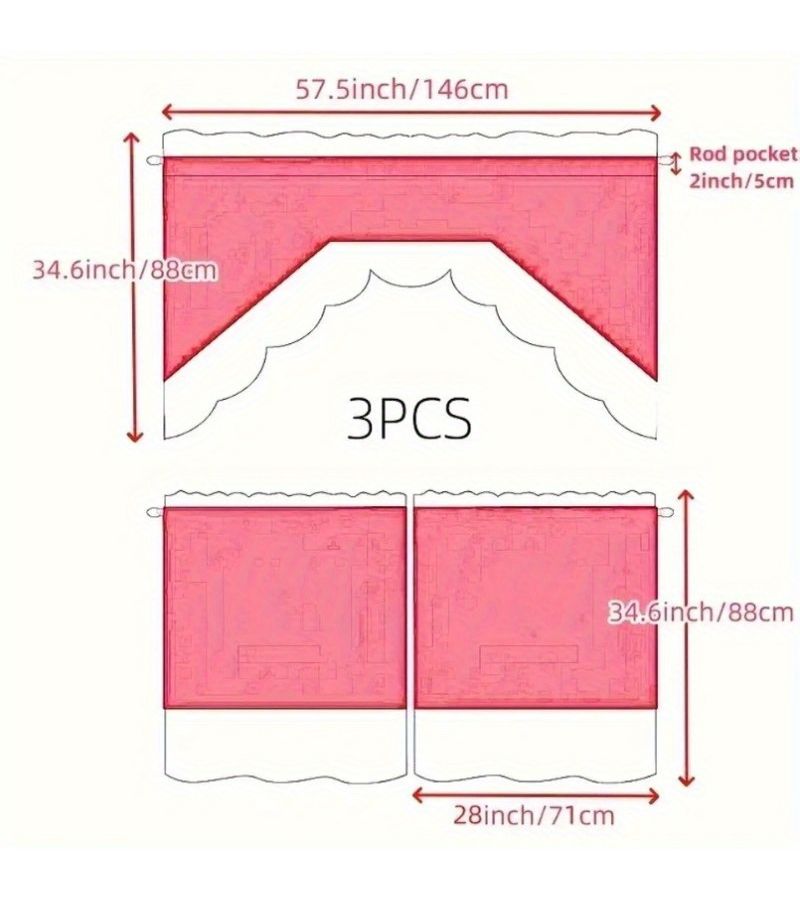 3 Piece Rose Heart Gnome Curtain Set 56x35 Inch for Valentine Kitchen - Image 3