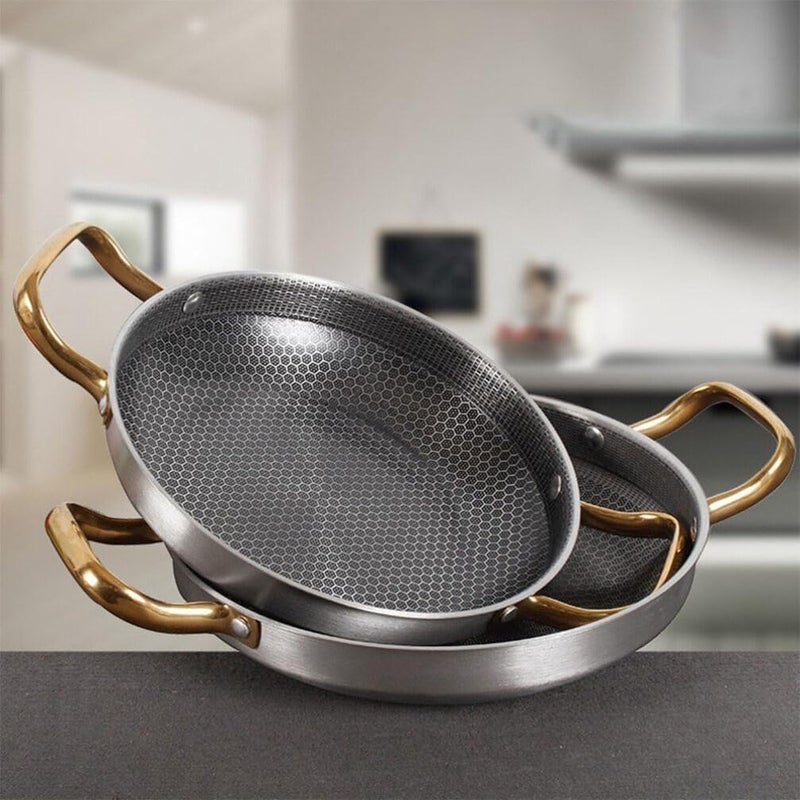 Valajogi 26Cm HonycombCast Iron Fry Pan Skillet with Double Handle Medium Induction Base Effortless Fried Fish Shrimp Nonstick Curry Pan SauteFish Pan15LCapcity - Image 3