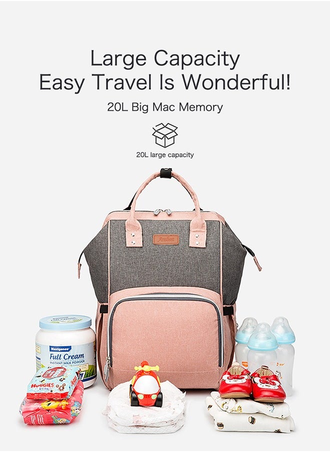 Baby Diaper Bag Backpack, Nappy Changing Bag with Insulated Pockets,  Large Capacity and Multi-functional Waterproof Backpack with Stroller straps, Suitable for Mum and Dad travelling with Baby,  Pink