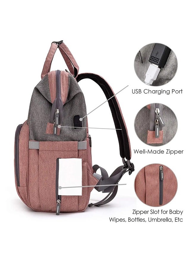 Baby Diaper Bag Backpack, Nappy Changing Bag with Insulated Pockets,  Large Capacity and Multi-functional Waterproof Backpack with Stroller straps, Suitable for Mum and Dad travelling with Baby,  Pink