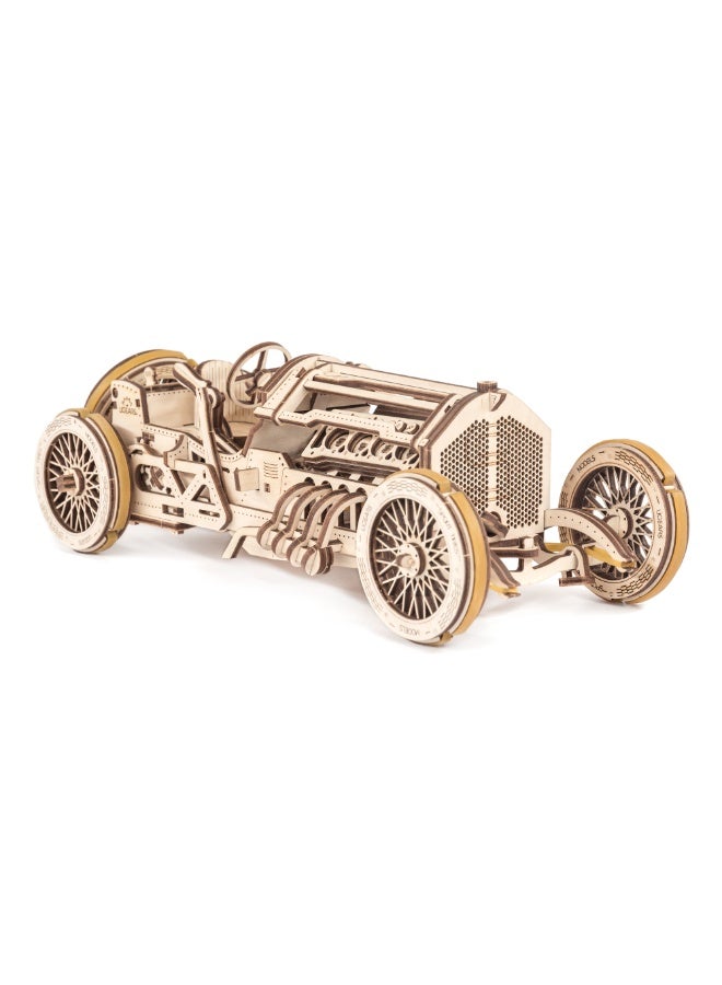 أوجيرز Ugears, Made in Europe, 3D Wooden Puzzle U-9 Grand Prix Car for Adults Racing Model Car Kit, Early Formula One Building Set with Working V8 Engine, Perfect for Gifting, No Glue Needed, UGR-70044 - Image 1