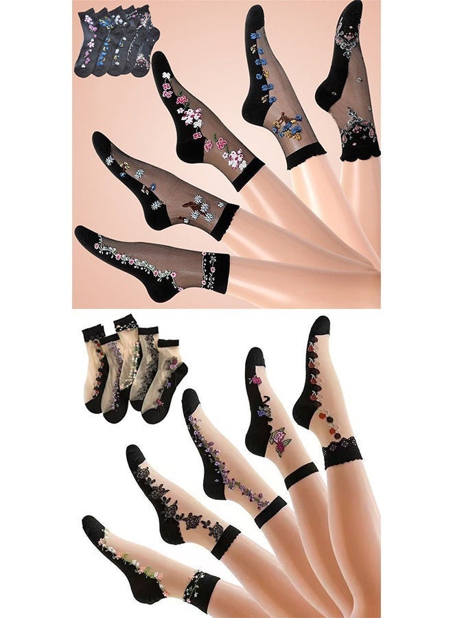 15-Pack Floral Glass Silk Women's Socks - Breathable, Durable  Luxurious, Perfect for Everyday Elegance - Image 1
