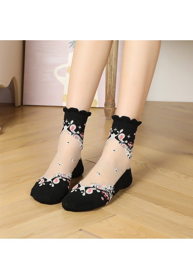 15-Pack Floral Glass Silk Women's Socks - Breathable, Durable  Luxurious, Perfect for Everyday Elegance - Image 4