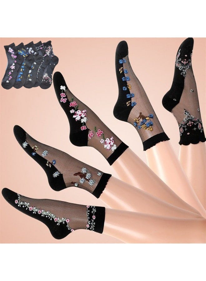 15-Pack Floral Glass Silk Women's Socks - Breathable, Durable  Luxurious, Perfect for Everyday Elegance - Image 2
