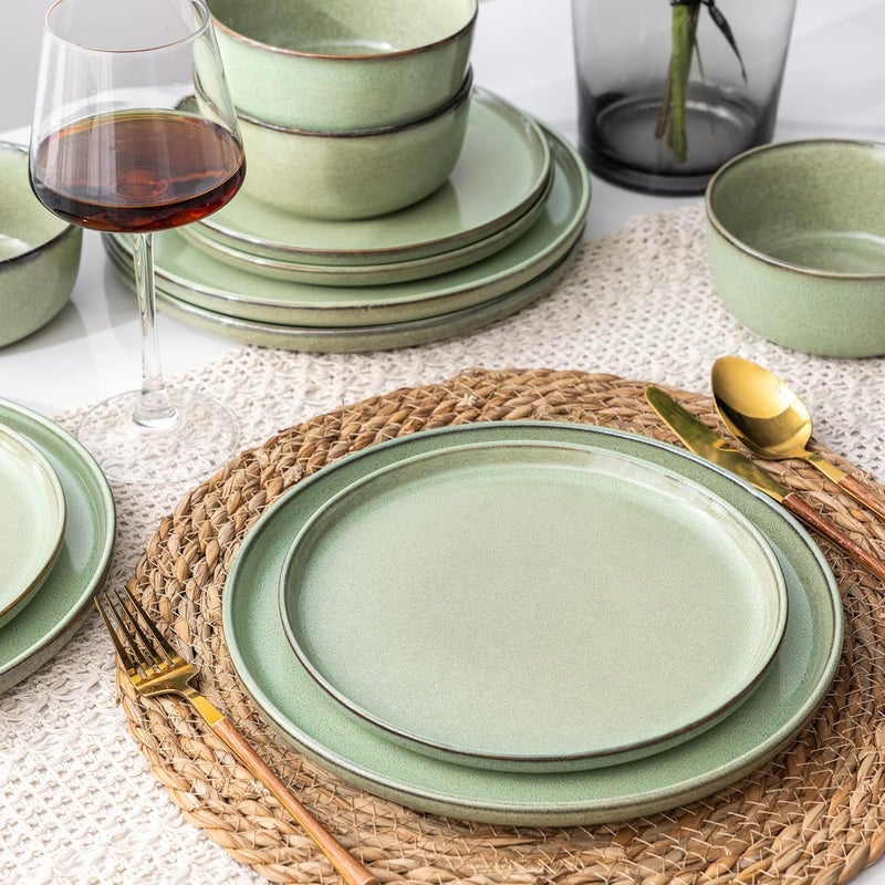 GBHOME Ceramic Dinnerware Sets for 6 18 Pieces Stoneware Plates and Bowls Sets Scratch Resistant Dishes Dishwasher  Microwave SafePastel Green - Image 3