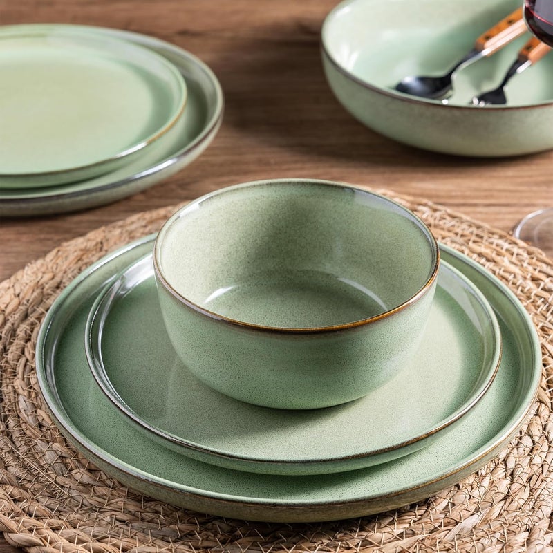 GBHOME Ceramic Dinnerware Sets for 6 18 Pieces Stoneware Plates and Bowls Sets Scratch Resistant Dishes Dishwasher  Microwave SafePastel Green - Image 4