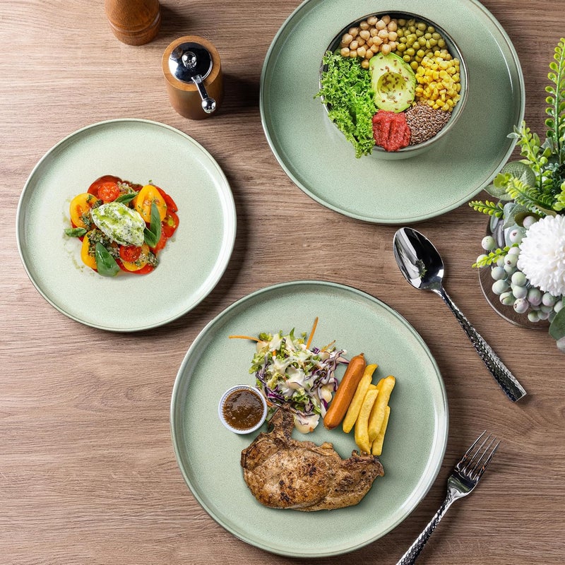 GBHOME Ceramic Dinnerware Sets for 6 18 Pieces Stoneware Plates and Bowls Sets Scratch Resistant Dishes Dishwasher  Microwave SafePastel Green - Image 5