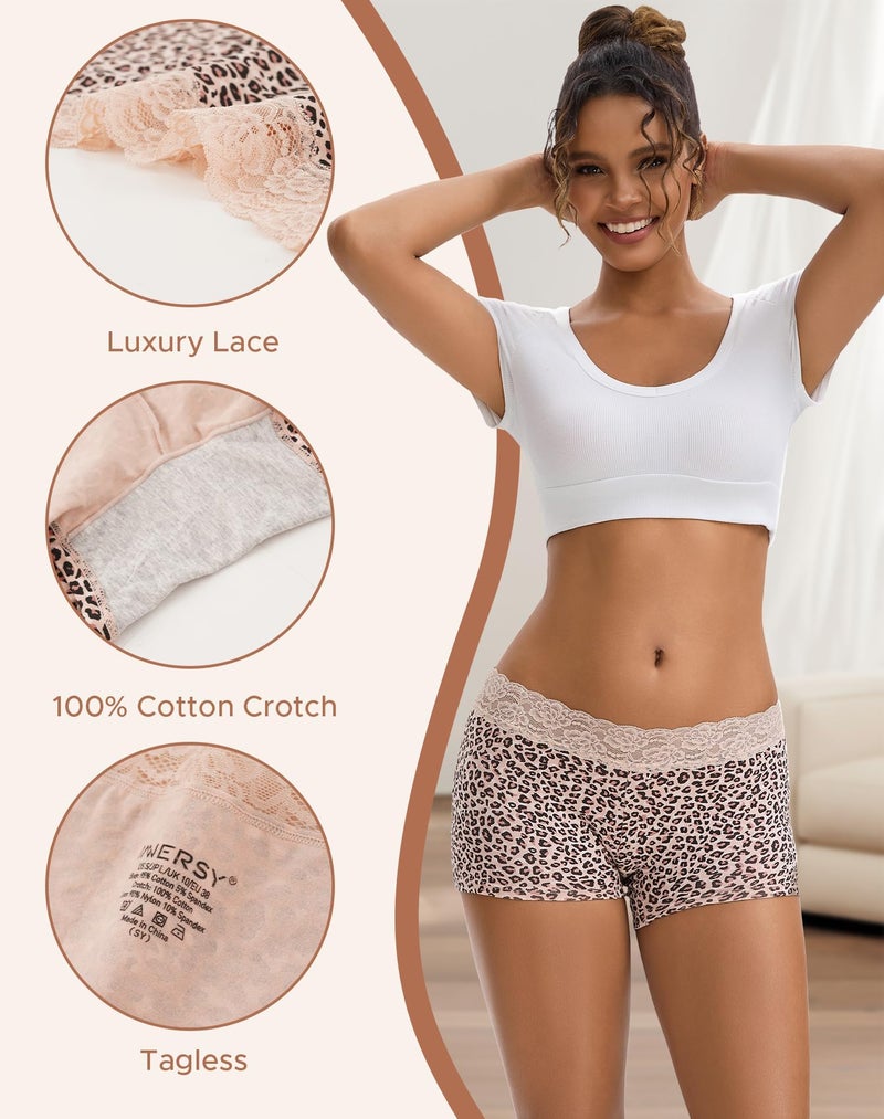INNERSY Boyshort Underwear for Women Cotton Lace Boxer Briefs Ladies Boyshorts Panties 3 Pack(Large,Leopard/Light Pink/Red) - Image 4