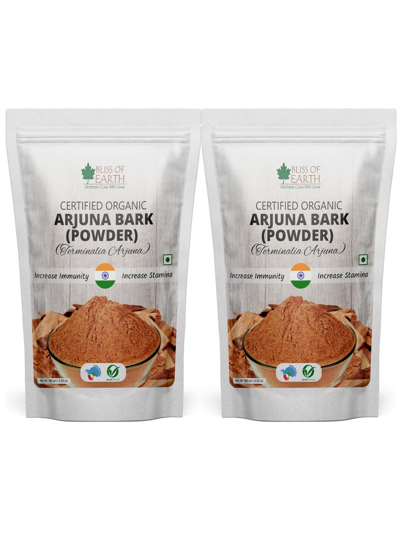 BLISS OF EARTH Arjuna Bark Powder 100g Herbal Supplement for Heart Health and Blood Pressure Organic Natural Cardiovascular Support Pack of 2  - Image 1